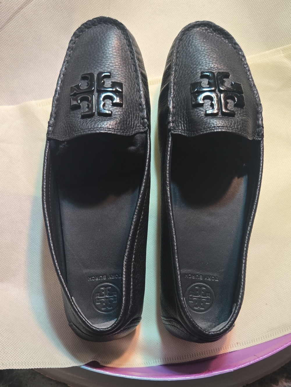 Tory Burch Black Leather Logo Driving Loafers